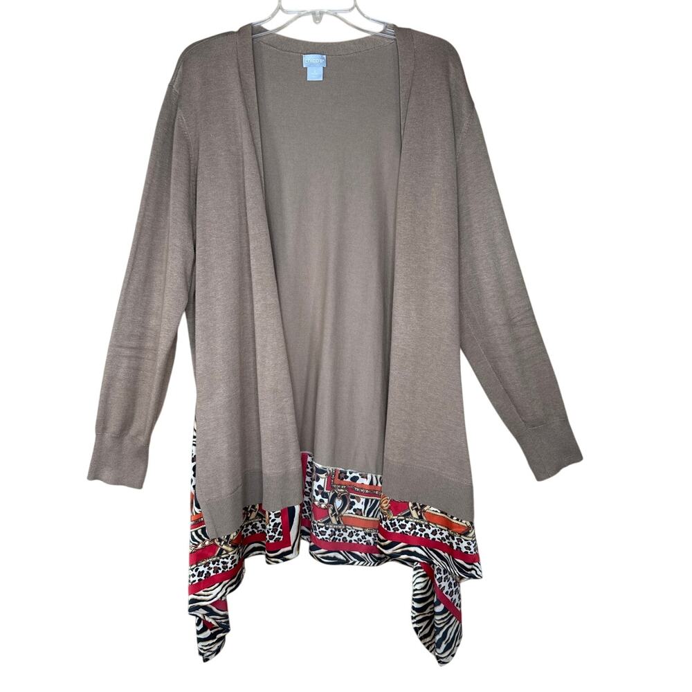Chico’s Women’s Size 2 Large Camel Heather Cardigan Asymmetric Handkerchief Hem